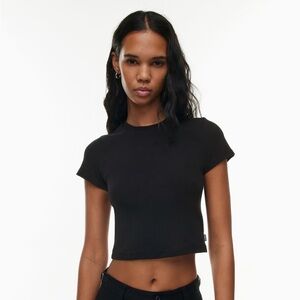 Aritzia Black TNA Ribbed Cotton Crewneck Cropped T-shirt